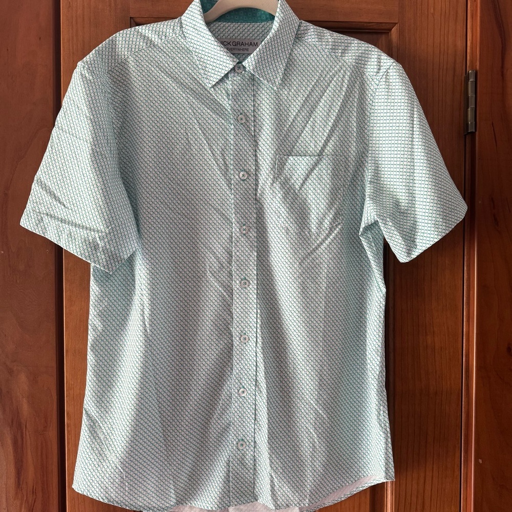 Nick Graham Everywhere Button Up Shirt Men’s SmallStretch Modern Fit Green White